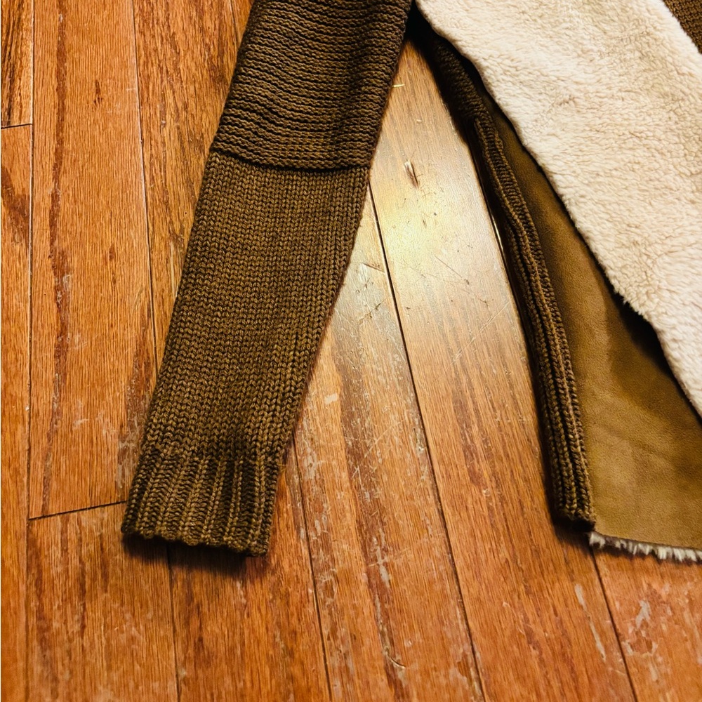 DMX Brown and Cream Faux-Suede and Knit Cardigan Women's Jacket Size M EUC - Picture 8 of 11